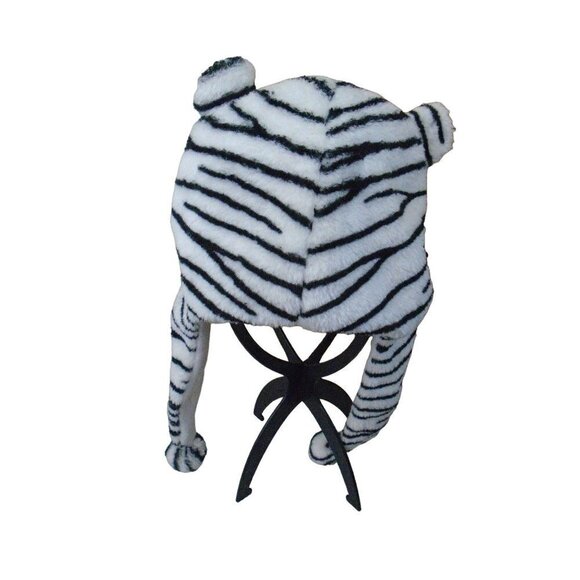 Cute White Tiger Plush Animal Character Winter Hat Fun Ski Cap with Detailed Ani - Picture 3 of 3